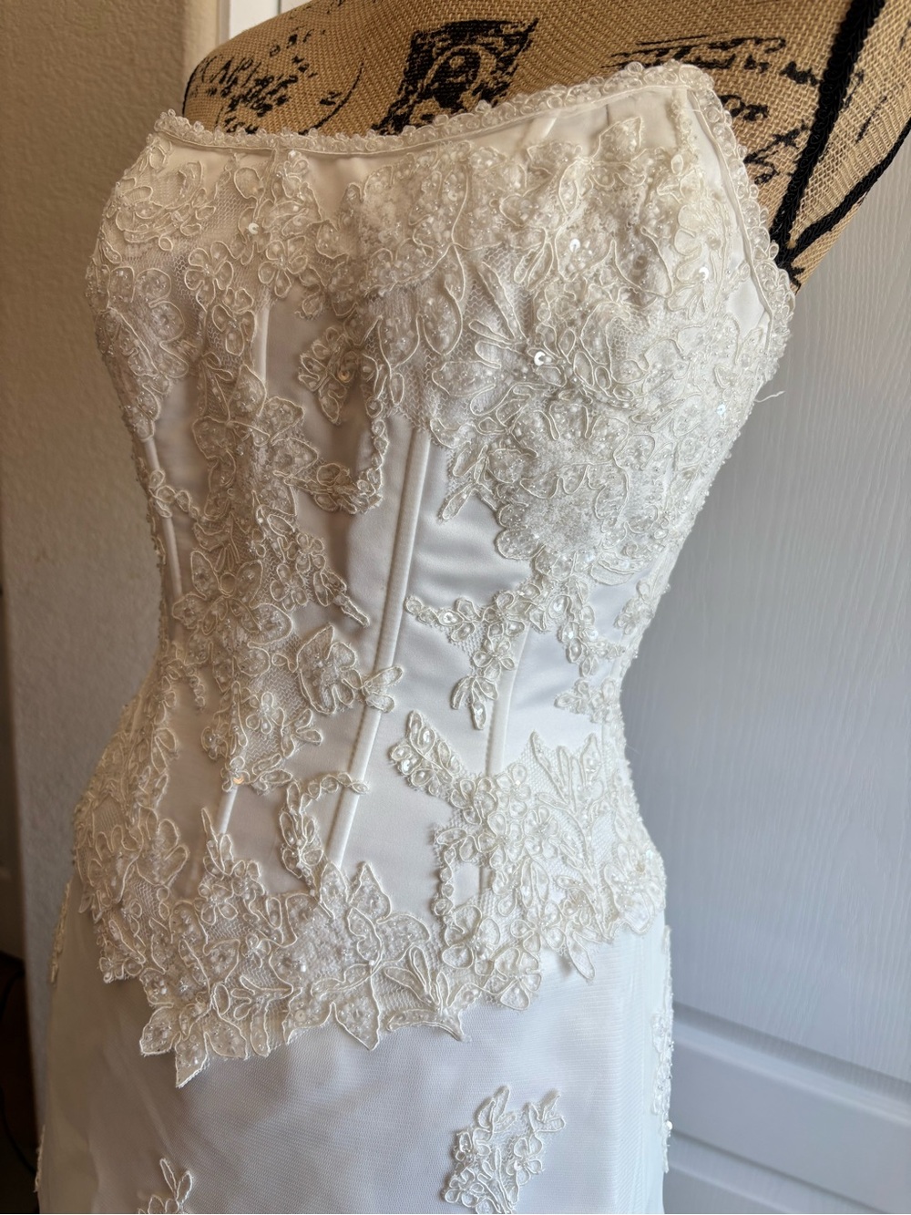 Strapless Lace A-Line Wedding Gown in Ivory - Picture 3 of 16